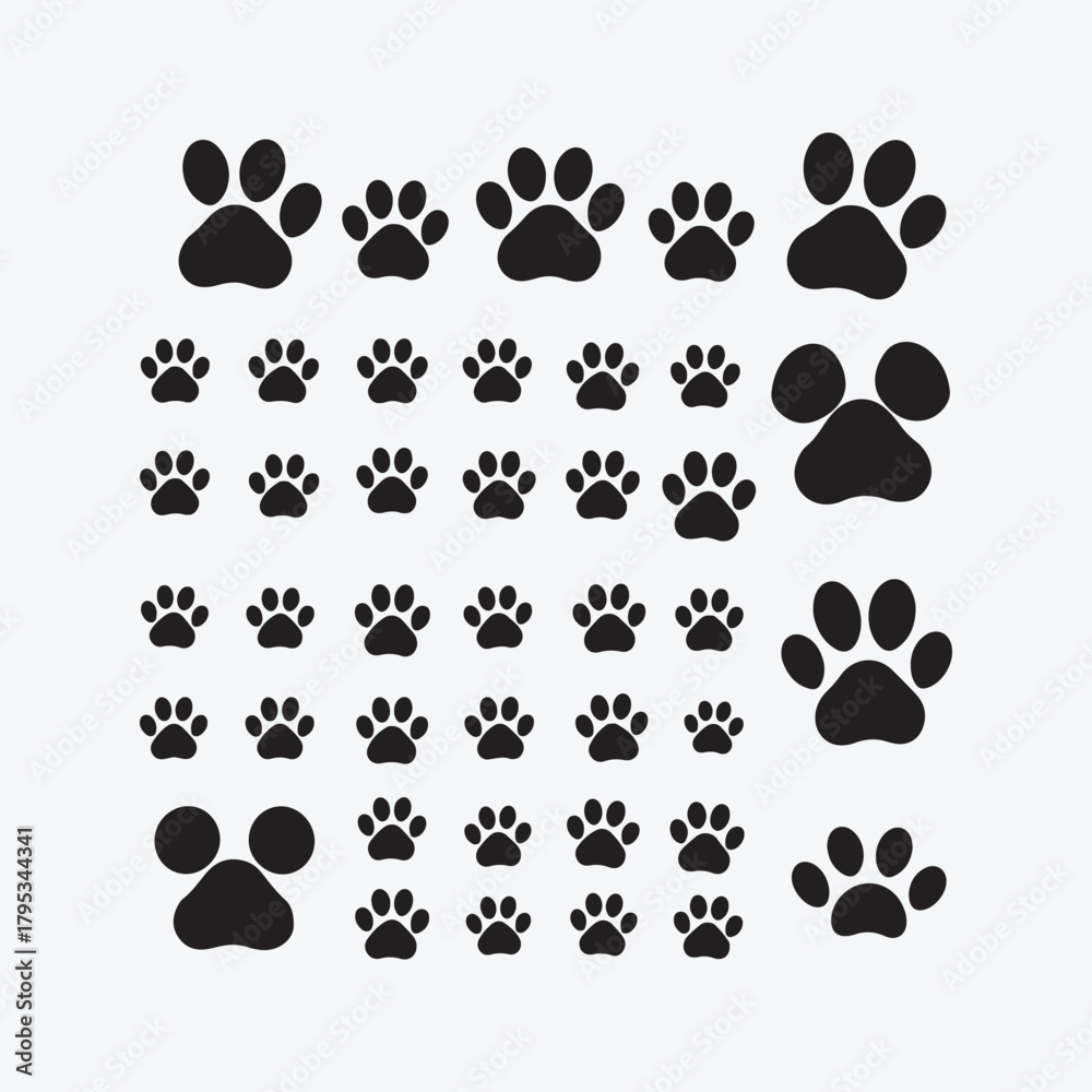 Fototapeta premium Dog paw print icon vector illustration set