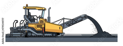 Asphalt Paver Machine Spreading Hot Mix on Road Construction Site.