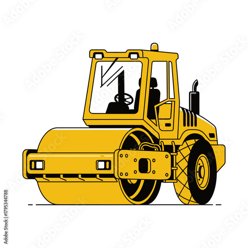 Heavy duty yellow road roller for construction and paving projects.