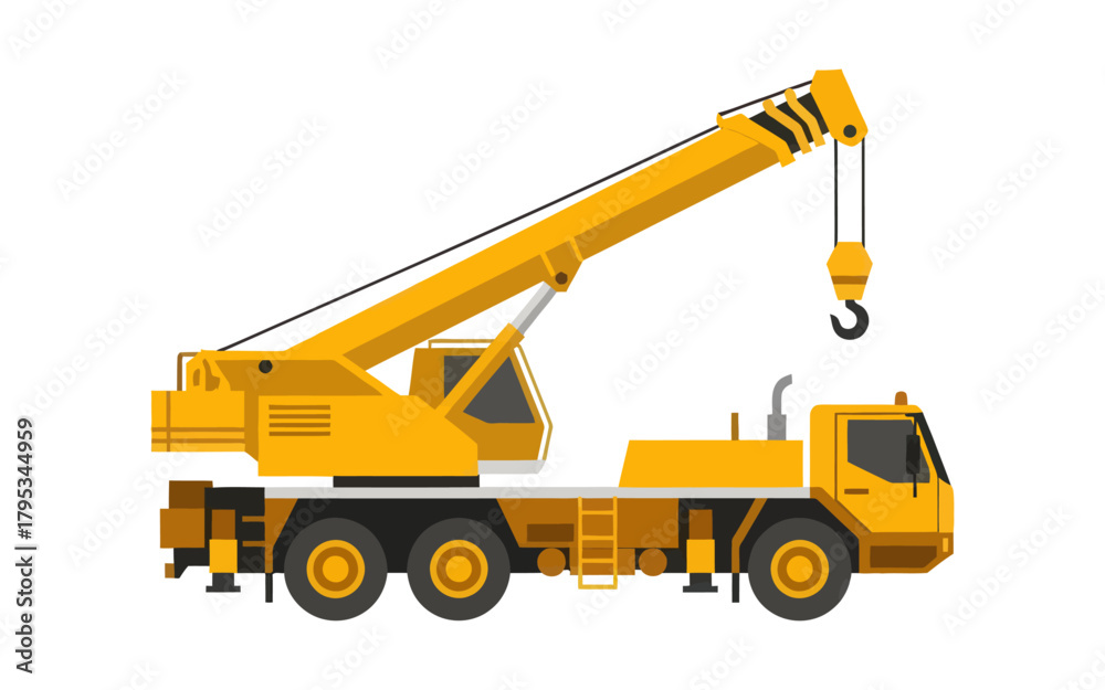 Naklejka premium Yellow Mobile Crane Truck Isolated on White Background.