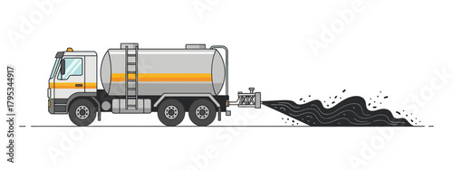 Septic Tank Truck Spreading Manure on Farmland.