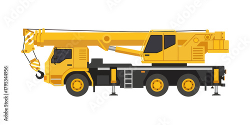 Yellow Mobile Crane Truck Isolated on White Background.