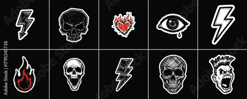 Skeleton designs with fire, surfboard, and pizza relaxation