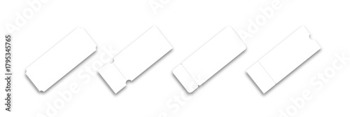 Blank ticket designs, flat vector illustration featuring simple mockups