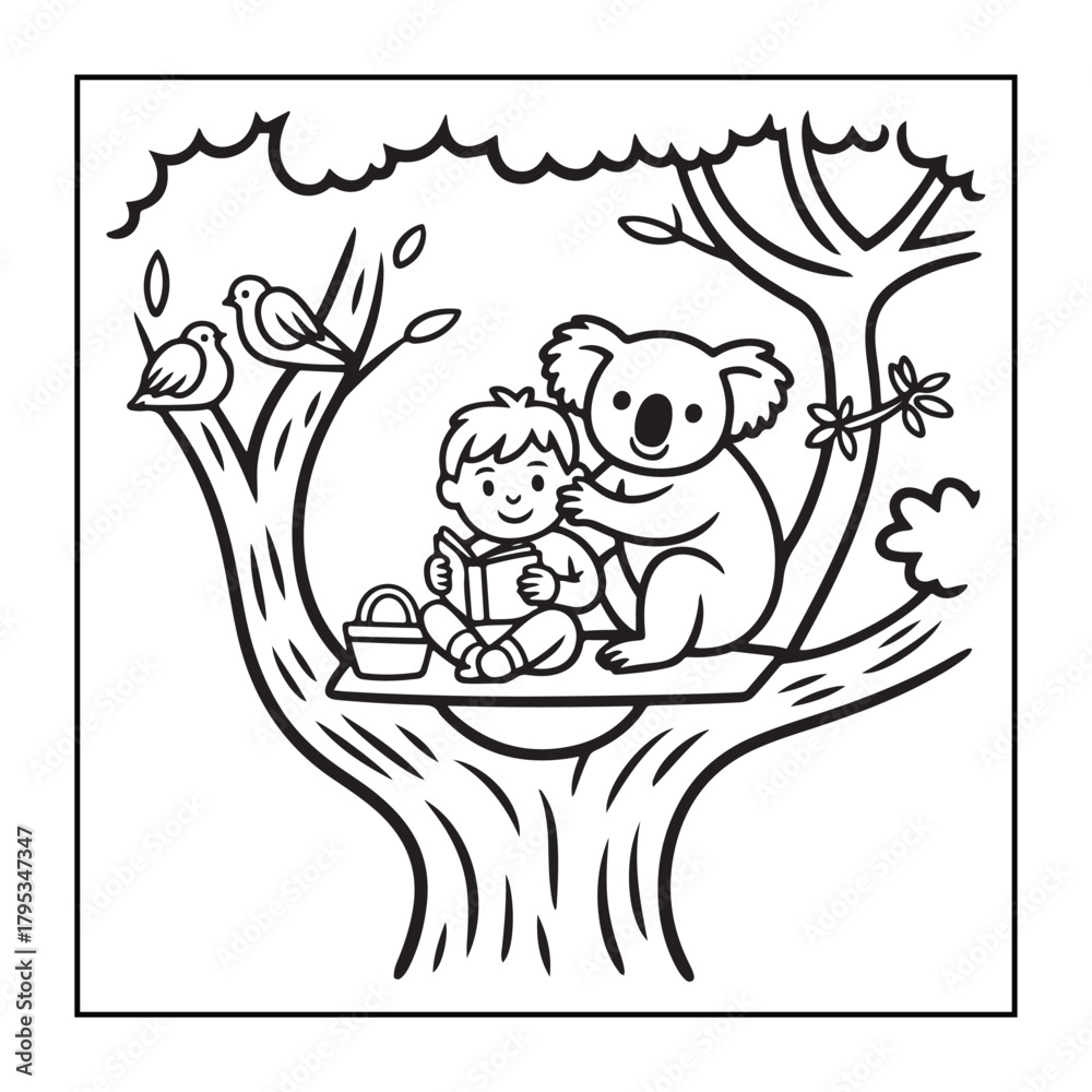 Obraz premium Animals with kids like the elements of black and white coloring pages for children, adults, and teens.