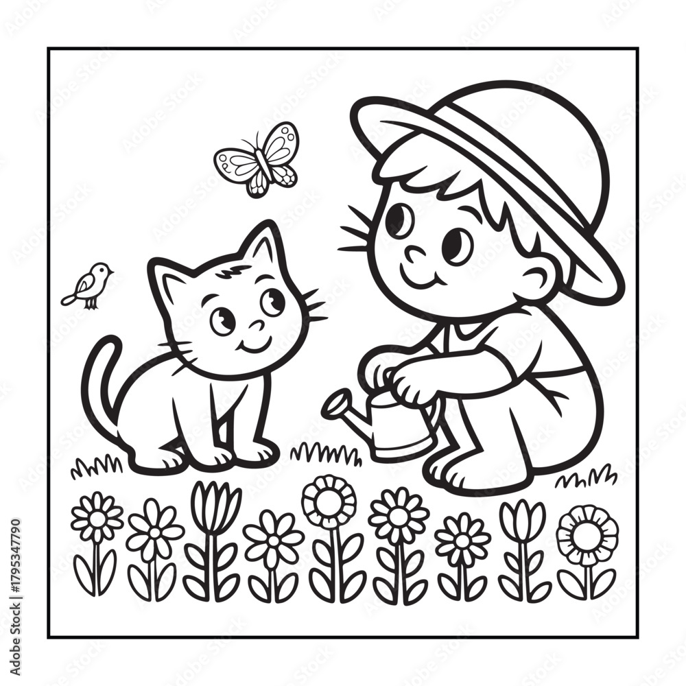 Obraz premium Animals with kids like the elements of black and white coloring pages for children, adults, and teens.
