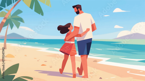 Illustration Of A Father And Daughter Walking In The Park Vector Design Template