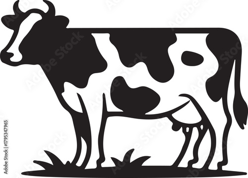 Black and White Cow Silhouette Vector Illustration.