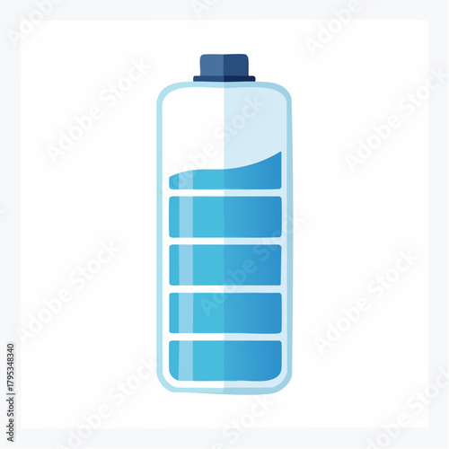 Niebieska ikona baterii z poziomem naładowania, symbol energii i zasilania urządzeń.