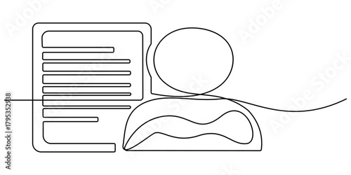  Simple icon profile card with a person silhouette and a checkmark continuous one line drawing