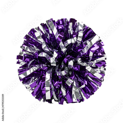 One metallic olive and silver pom pom for cheering isolated on a transparent or white background. PNG