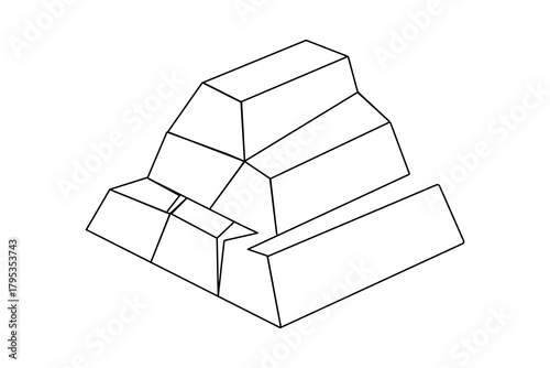 Gold bar continuous one line drawing in minimalist style isolated outline vector illustration
