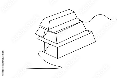 Gold bar continuous one line drawing in minimalist style isolated outline vector illustration
