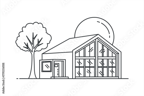 Modern House Line Art Illustration