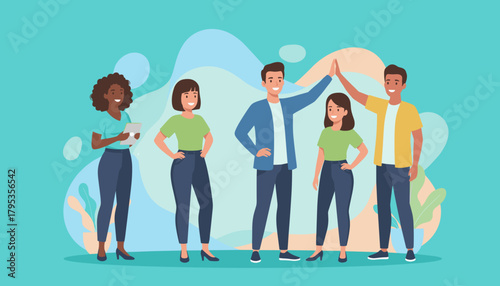 Diverse business team celebrating success and partnership with a high five gesture