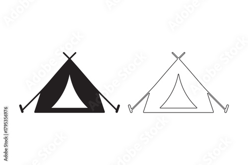 Two simple tent illustrations one solid black one outline