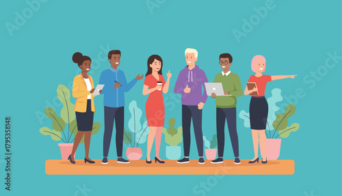 Happy diverse business team collaborating on a project Modern office environment and teamwork concept