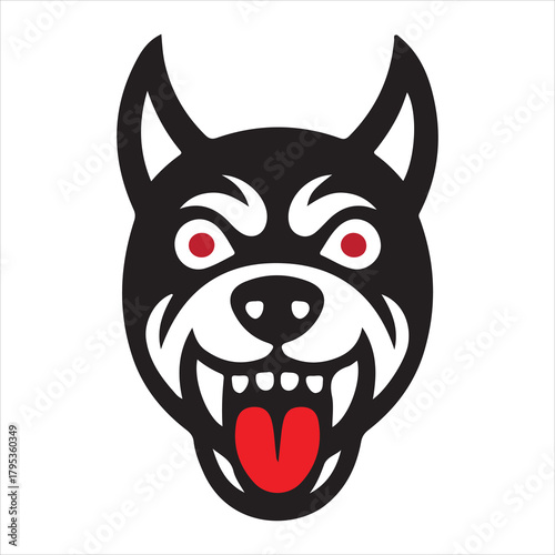 Aggressive dog face illustration with red eyes and tongue sticking out Vector, illustration