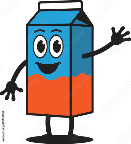 Cartoon Milk Carton Character Waving Hand Illustration Isolated on White