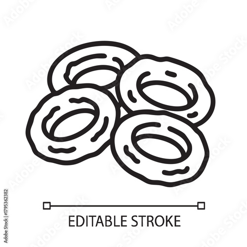 A detailed line drawing depicts a stack of four circular bagels showcasing their textured surface and form