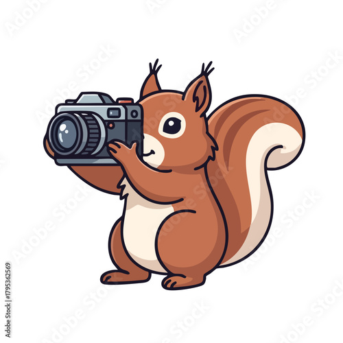 Cartoon Squirrel Photographer with Vintage Camera, Focused and Ready to Capture the Moment