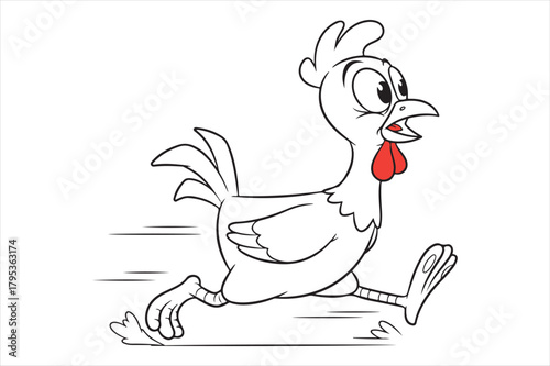 Cartoon chicken running quickly with an expression of panic Vector, illustration