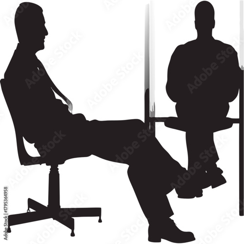 Black silhouette of a businessman relaxing in a swivel office chair with legs crossed.