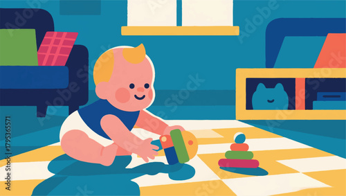 Illustration Of A Baby Playing With Toys Vector Design Template