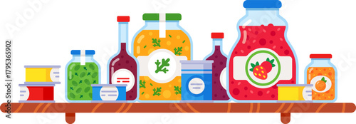 Storing various food items on pantry shelf