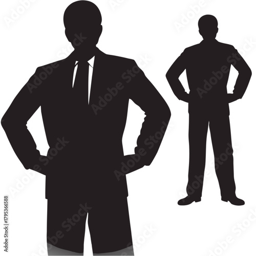 Two Black Silhouettes of Confident Businessmen Standing with Hands on Hips