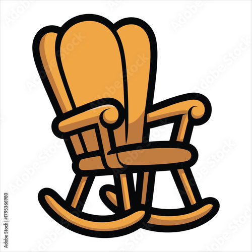 Cartoon rocking chair isolated on white background, warm orange color Vector, illustration