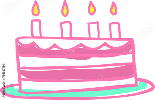 Birthday cake with four burning candles illustration