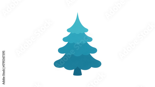 Stylized blue gradient christmas tree silhouette with a pointed top and layered branches isolated on transparent background