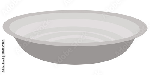 Empty metal mixing bowl icon in simple gray flat illustration