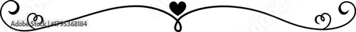 Decorative black scroll divider with central heart shape