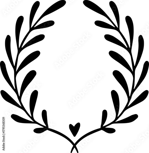 Hand drawing laurel wreath with heart symbol