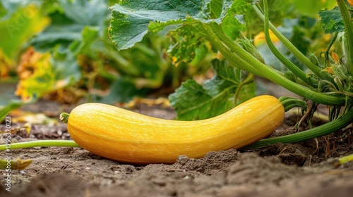 Closeup of Ripe Crookneck Squash on a Vibrant Garden Field - Fresh Agriculture Flora
