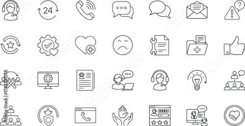 Collection of handdrawn customer service and support icons