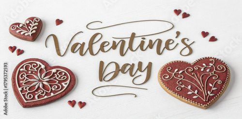 Heart shaped cookies and Valentines Day text celebration