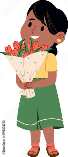 Girl Holding Tulip Bouquet