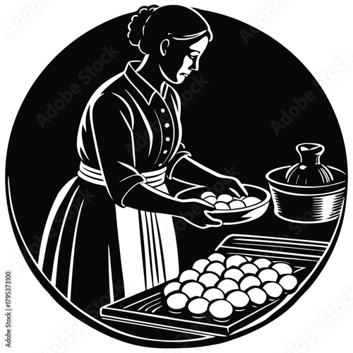 Baking with Eggs Woman Silhouette Vector Graphic Food Preparation Kitchen Illustration on White Background