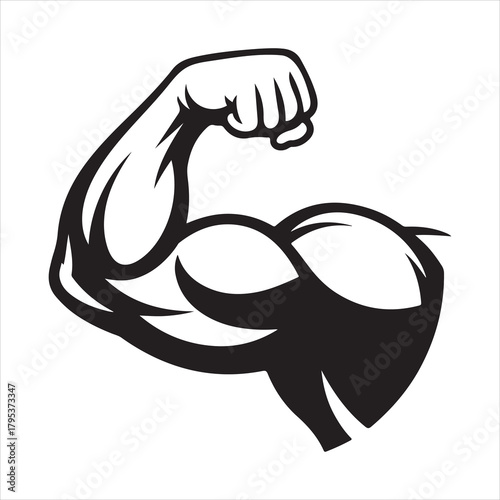 Flexed bicep icon symbolizing strength and fitness. Vector, illustration