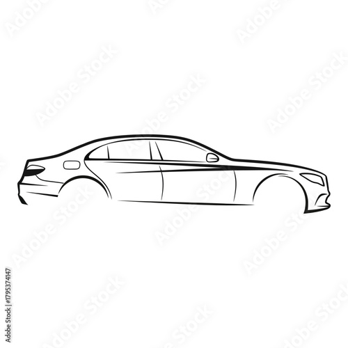 Sleek modern sedan outline conveying luxury and motion, perfect for automotive marketing and design concepts