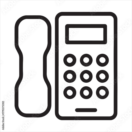 Simple line art icon of a landline telephone with keypad and receiver Vector, illustration
