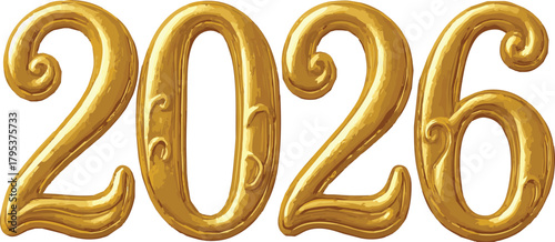 Golden 3D Ornate 2026 Numbers
