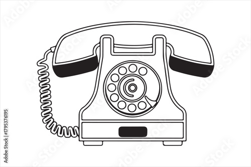 Retro rotary telephone with coiled cord and receiver isolated Vector, illustration