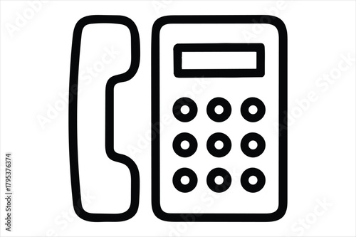 Simple icon of a telephone handset and keypad, line art Vector, illustration