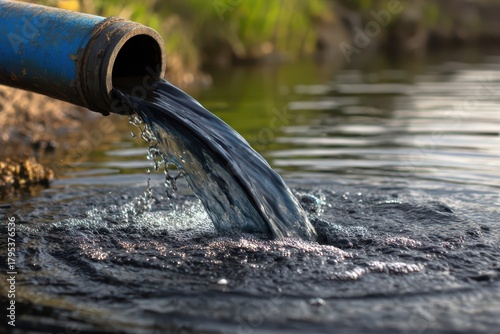 Contaminated Liquid Flowing from Pipe into Pond, Highlighting Landfill Leachate in Ronneby, Sweden