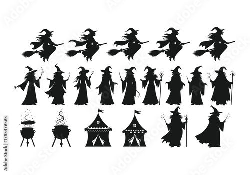 Witch silhouettes: halloween icon collection