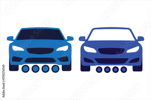 Two blue sedan cars facing forward, graphic illustration, clean design Vector, illustration